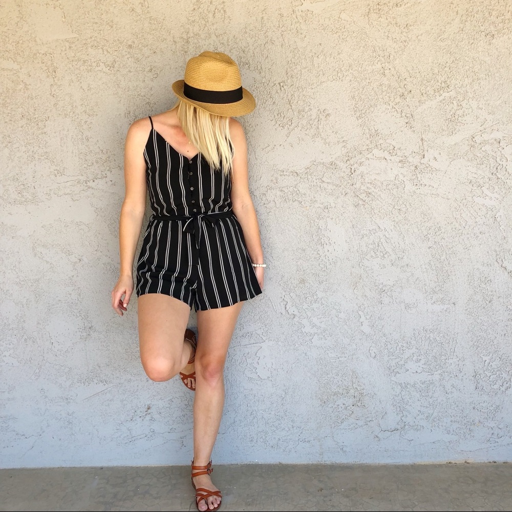Black and white pin striped romper